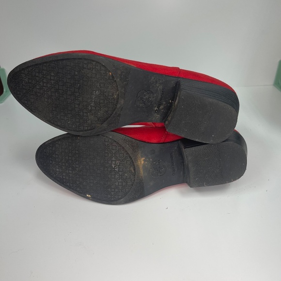 Daisy Fuentes Red Suede Low Heel Ankle Booties for Women | Chic Slip-On Style - Picture 7 of 7